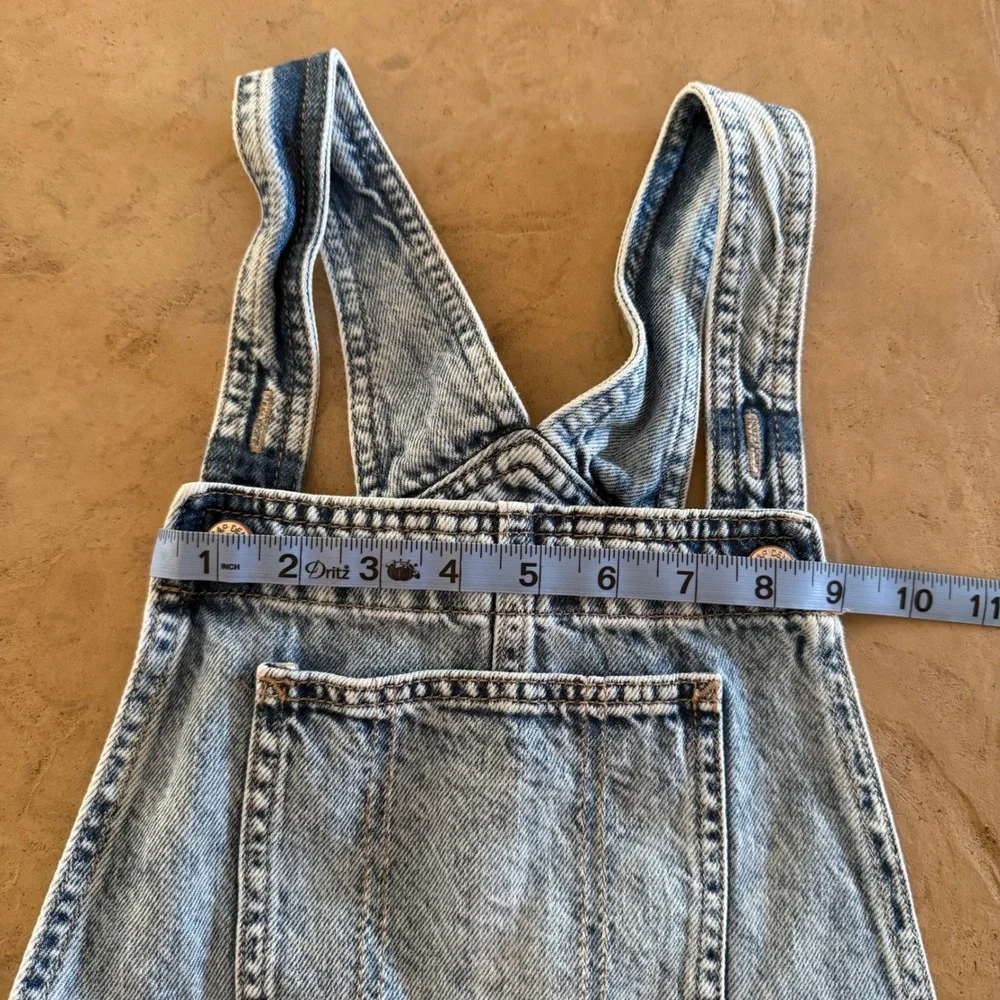 Gap Denim Shortall Overalls Girls XL 12 Medium Acid Wash Raw Hem